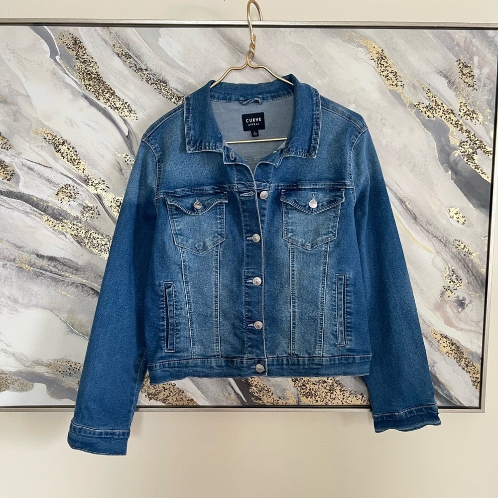 Curve Appeal Classic Blue Denim Jean STRECH grunge chunky Jacket size L